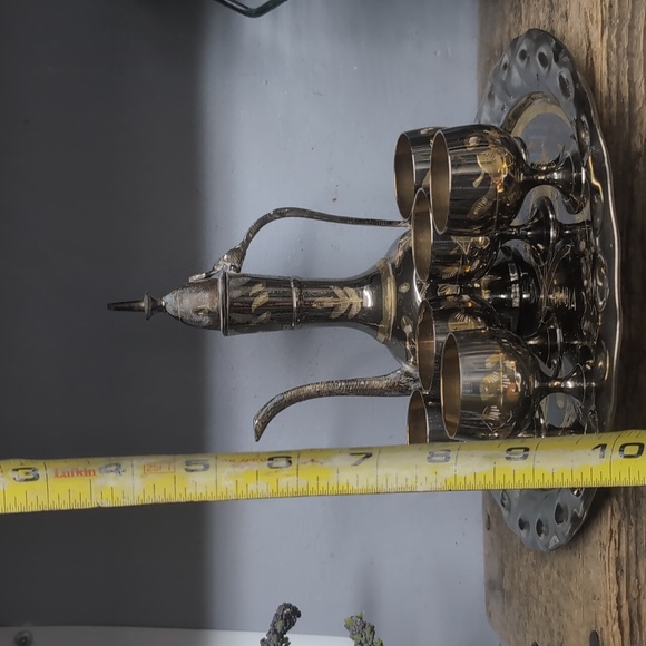 Vintage Miniature Copper/Brass Arabic Tea Set with Gold Accents - Picture 5 of 10